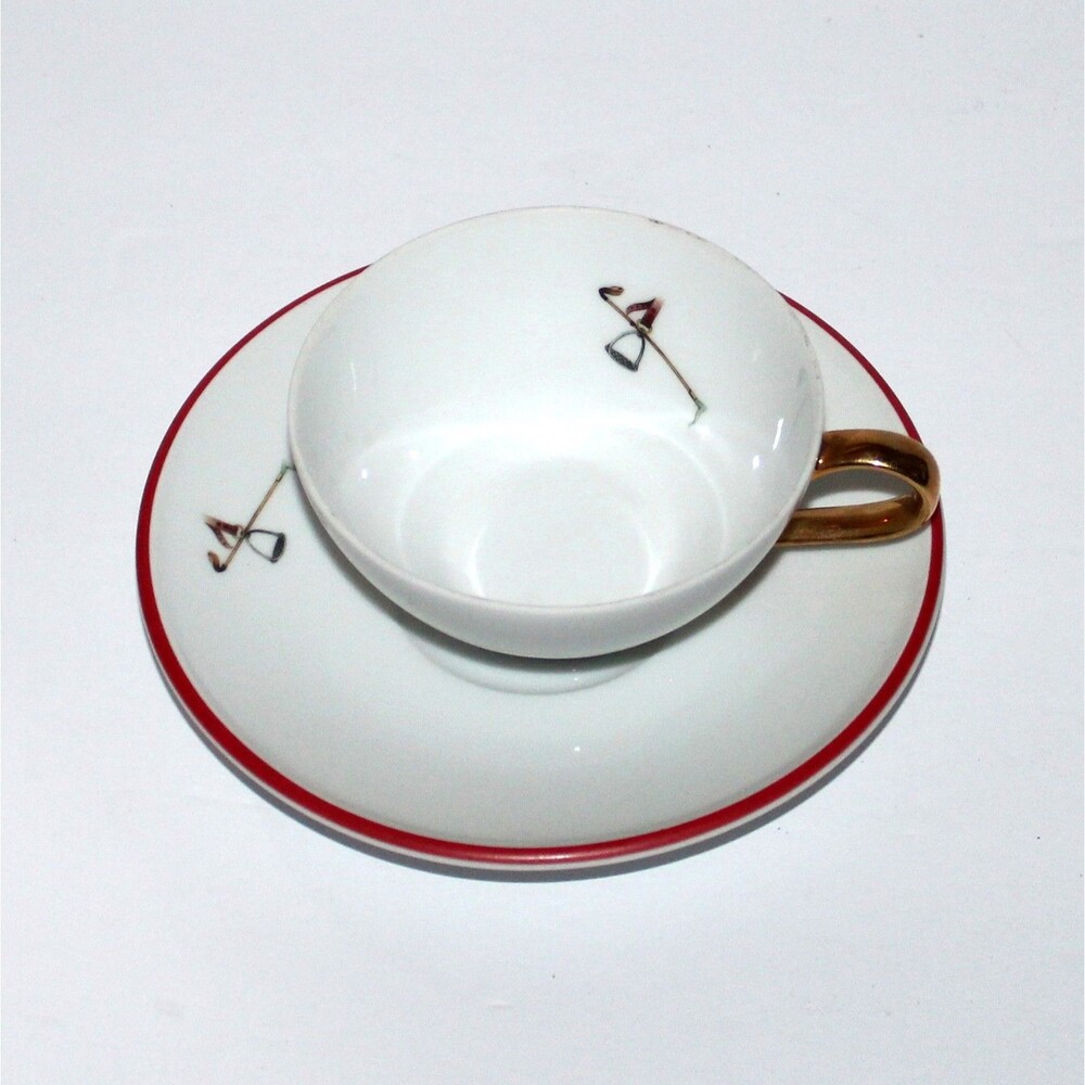 Hazel D Ammerman Cup and Saucer set stirrup crop equestrian horse Kentucky vtg